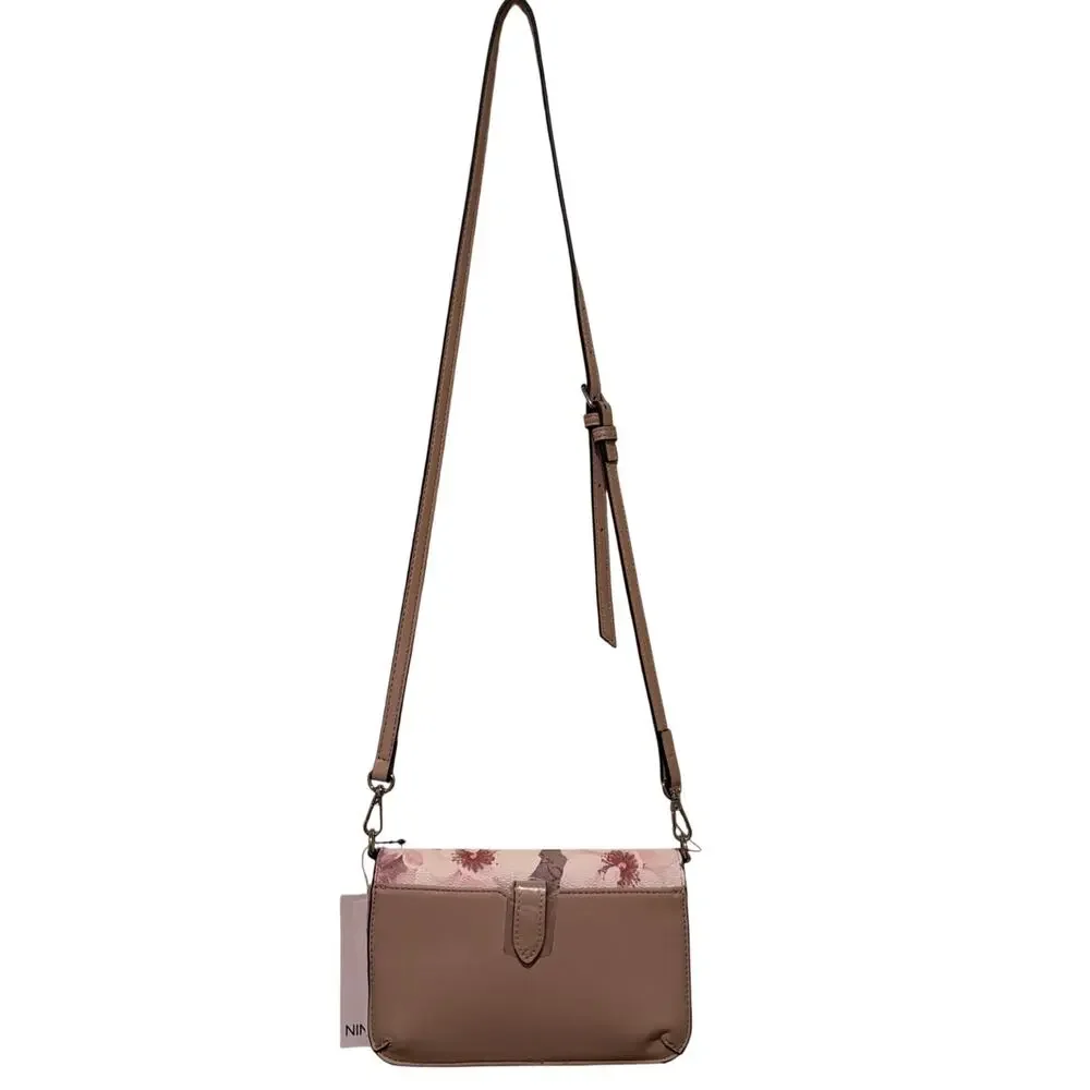 Nine West Shondra Floral Logo Crossbody Bag NWT Pink Convertible Shoulder Purse